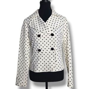 Heart Print Double Breasted Jacket White Black | ENJOY EUR36 | Size US 6